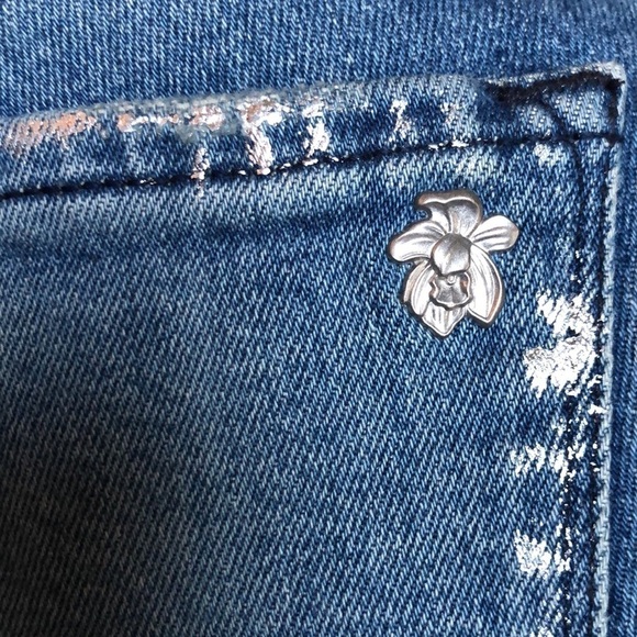 Black Orchid Bardot Straight Fray Jeans Silver Paint Embellished 24 - Picture 12 of 14